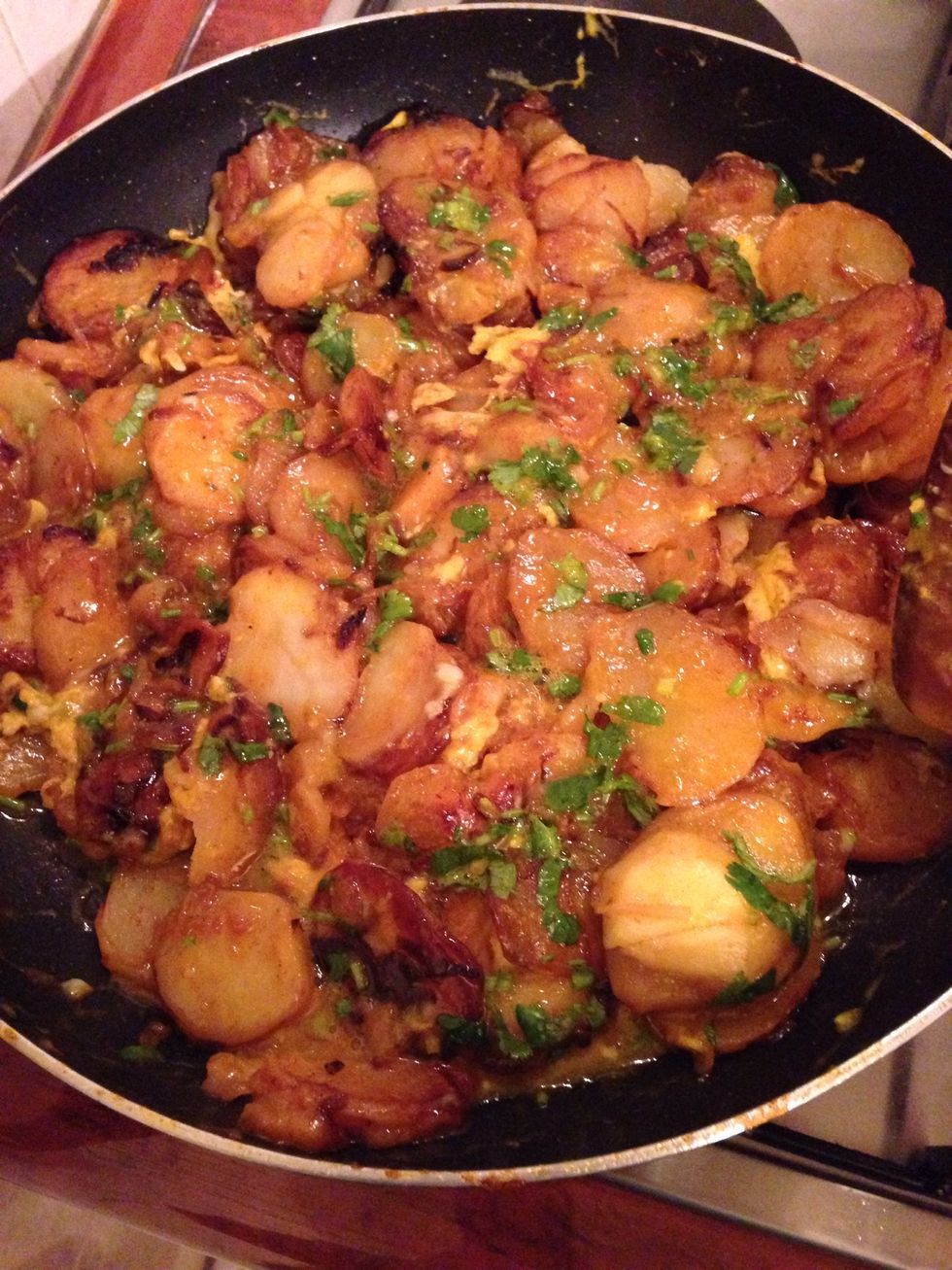 In the end add the egg mixture, cover and let it cook for another 2-3 minutes