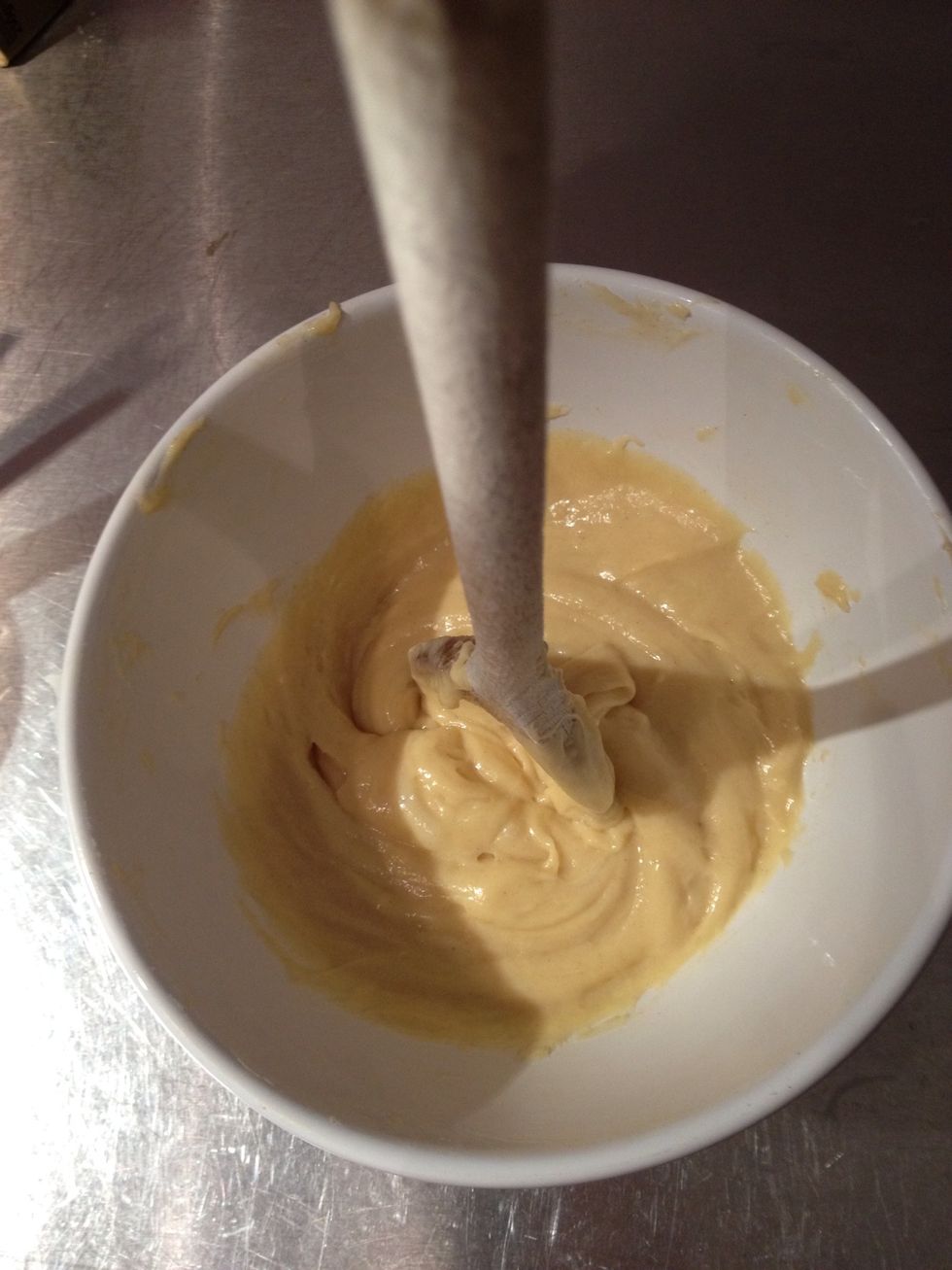 In the end of the mixing a spoon should stand upright in the dough.