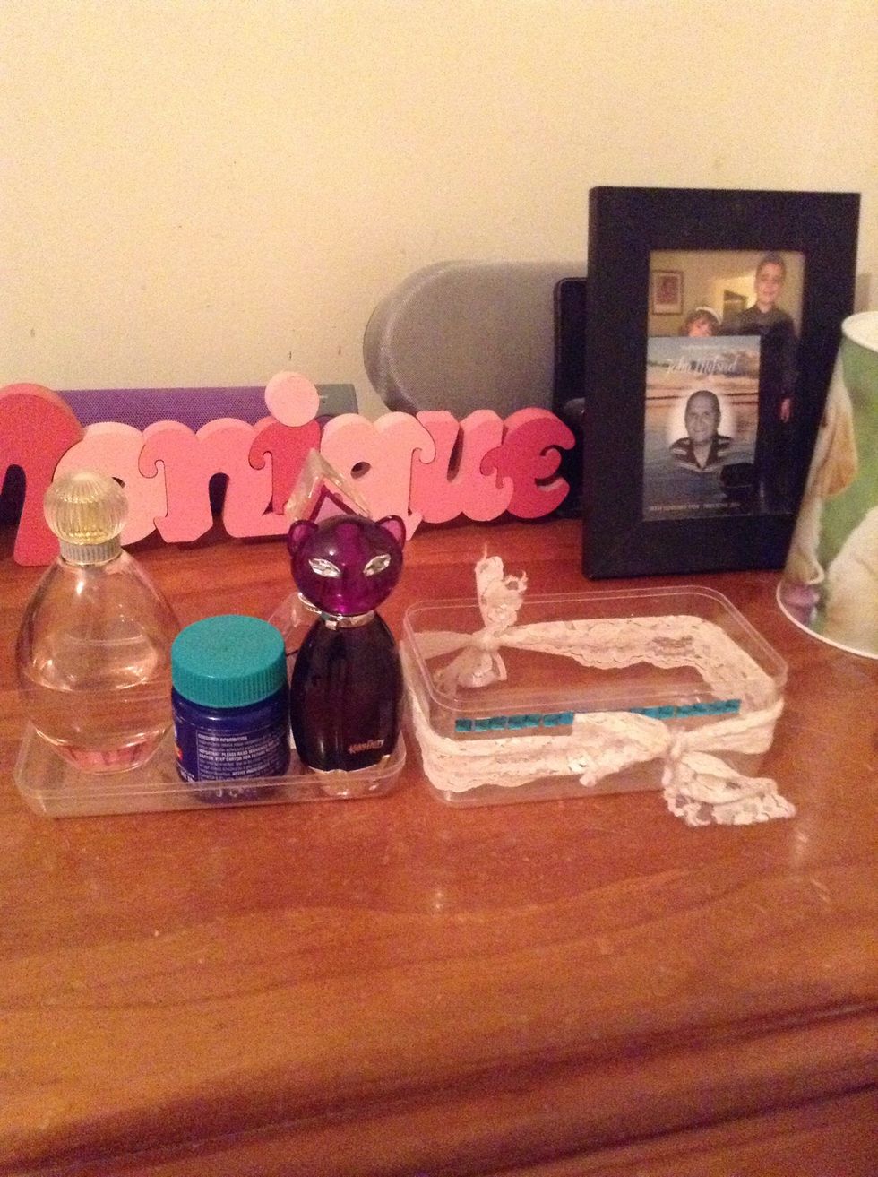 In the first one I put my perfumes and a cream thingy