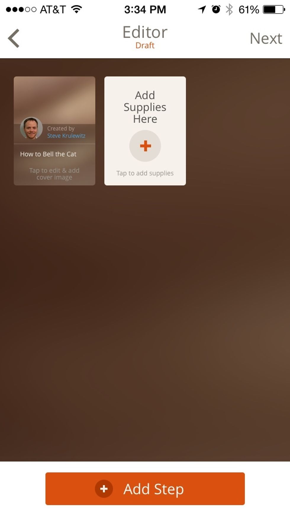 In the guide editor tap 'Add Step' to get going.