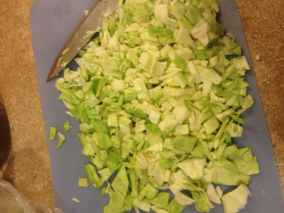 In the meantime chopped 1/2 head of green cabbage add to a bowl