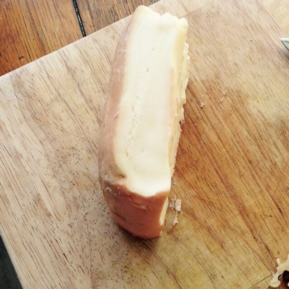 In the meantime cut the skin off the taleggio