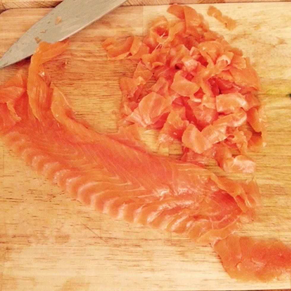In the meantime cut the smoked salmon into pieces