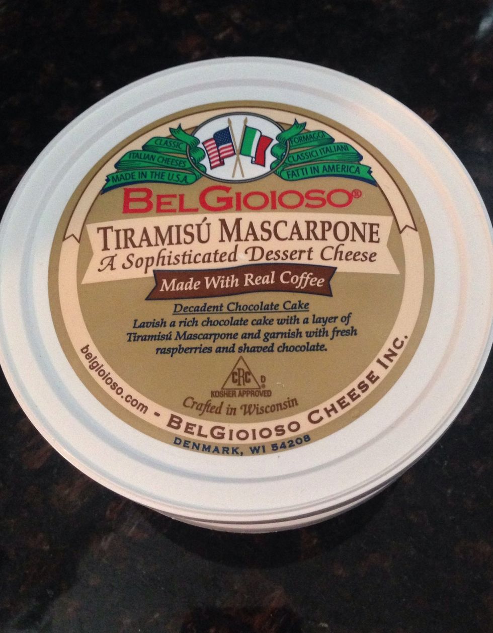 In the meantime open your mascarpone cheese, as it will be going into the mixer soon. (Any brand is fine & it doesn't have to be flavored).