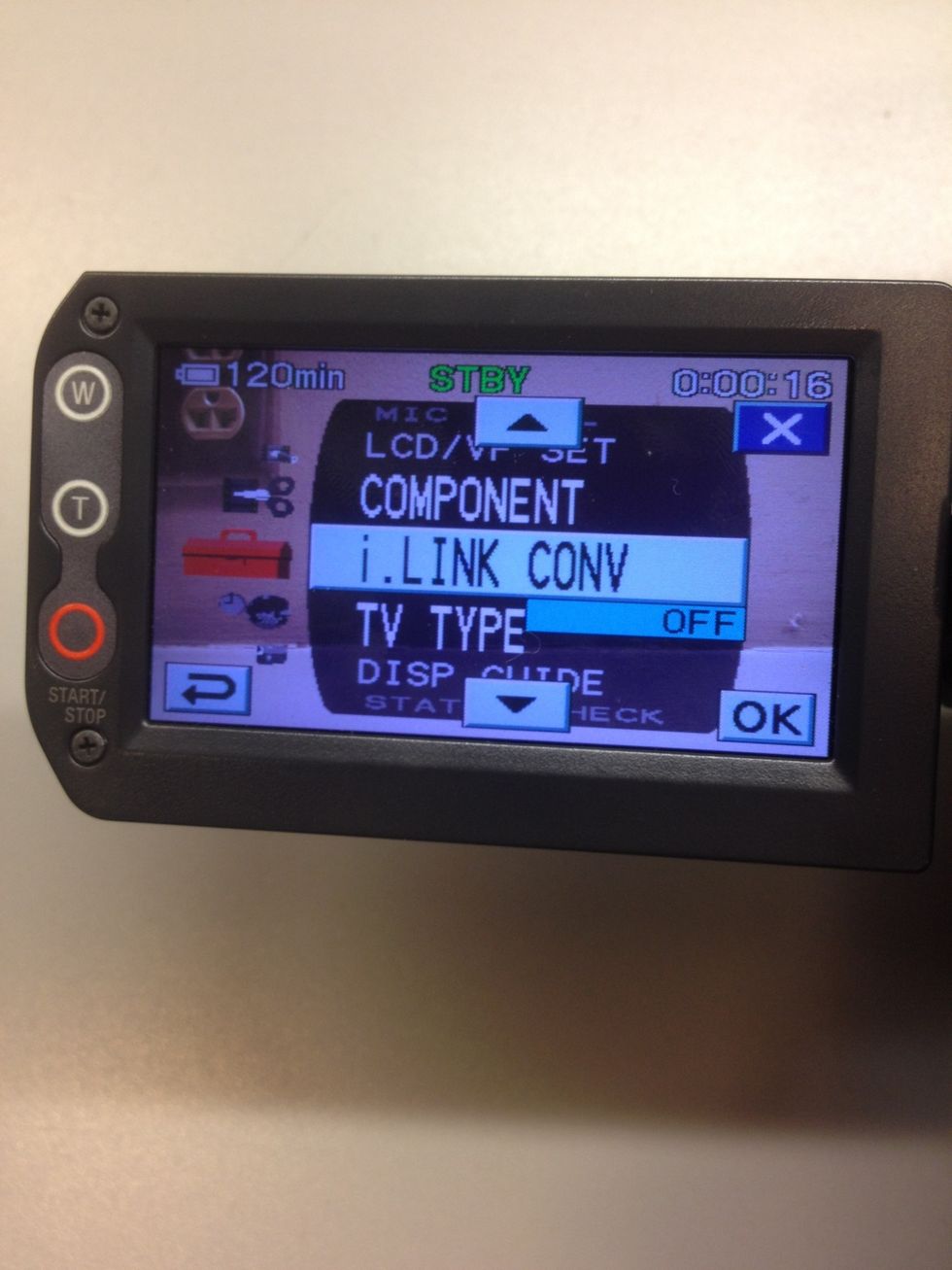 In the menu list, navigate to i. LINK CONV. This controls the format in which the computer reads the footage. Make sure it is set to OFF.