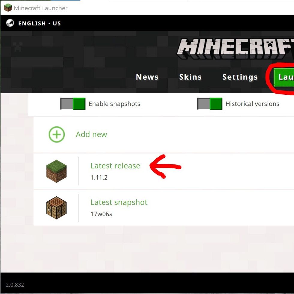 In the Minecraft launcher go to launch options and click on a profile.