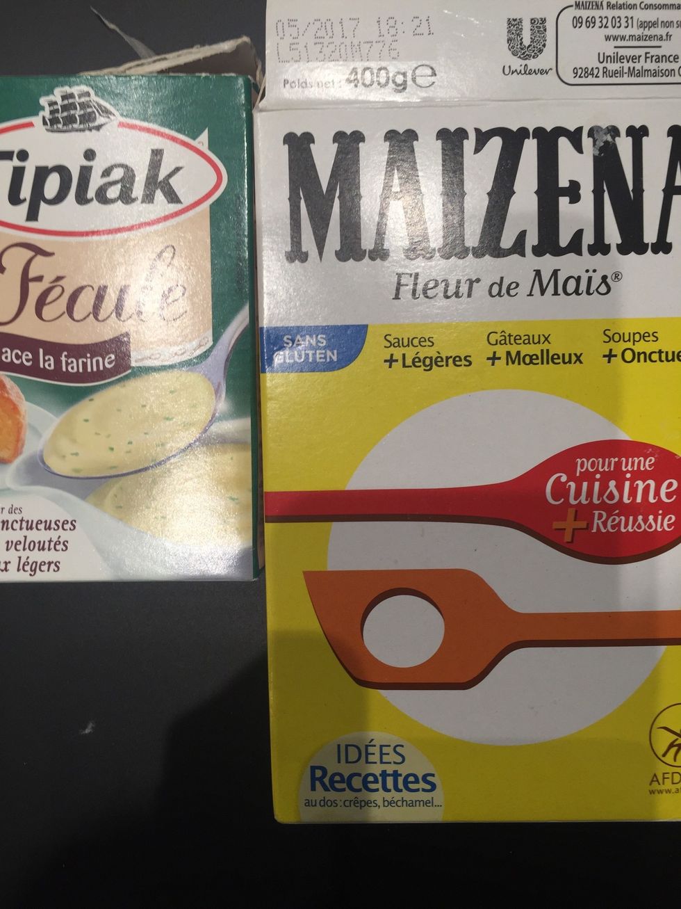 In the old days it was done with corn flour or potato flour. Now it is made with a mixture of flour and either one of the above