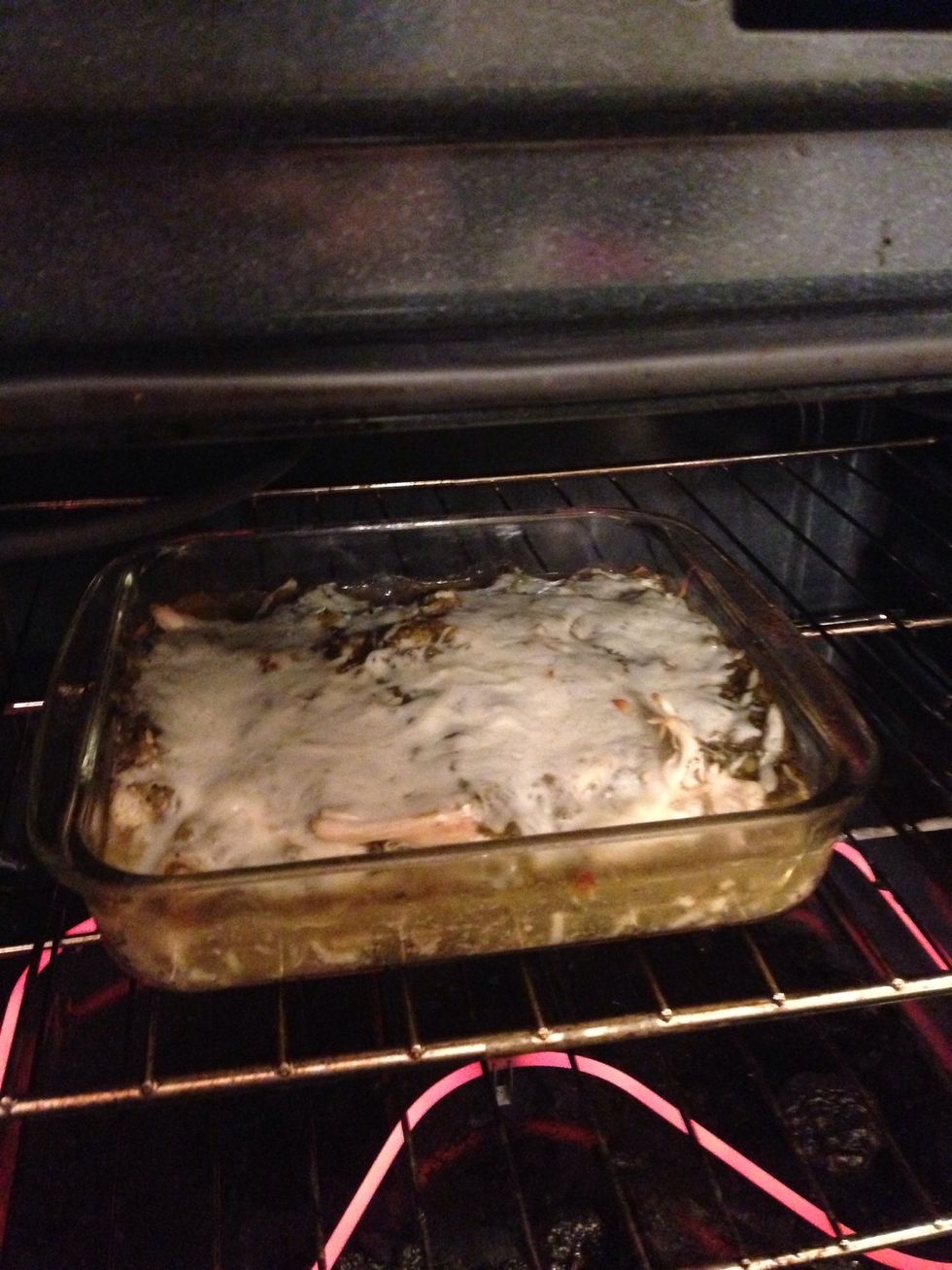 In the oven covered for a half hour on 400 degrees