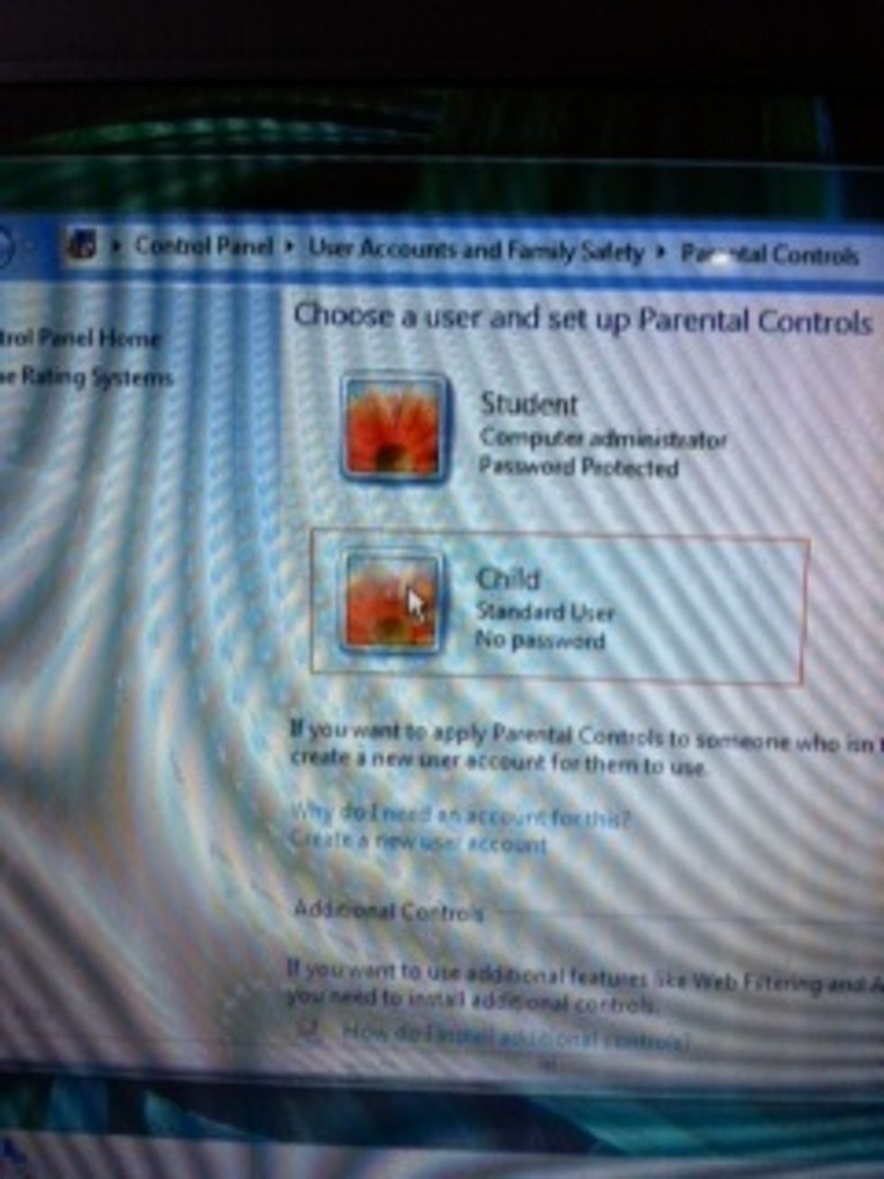 In the Parental Controls window, under Users, click Child.