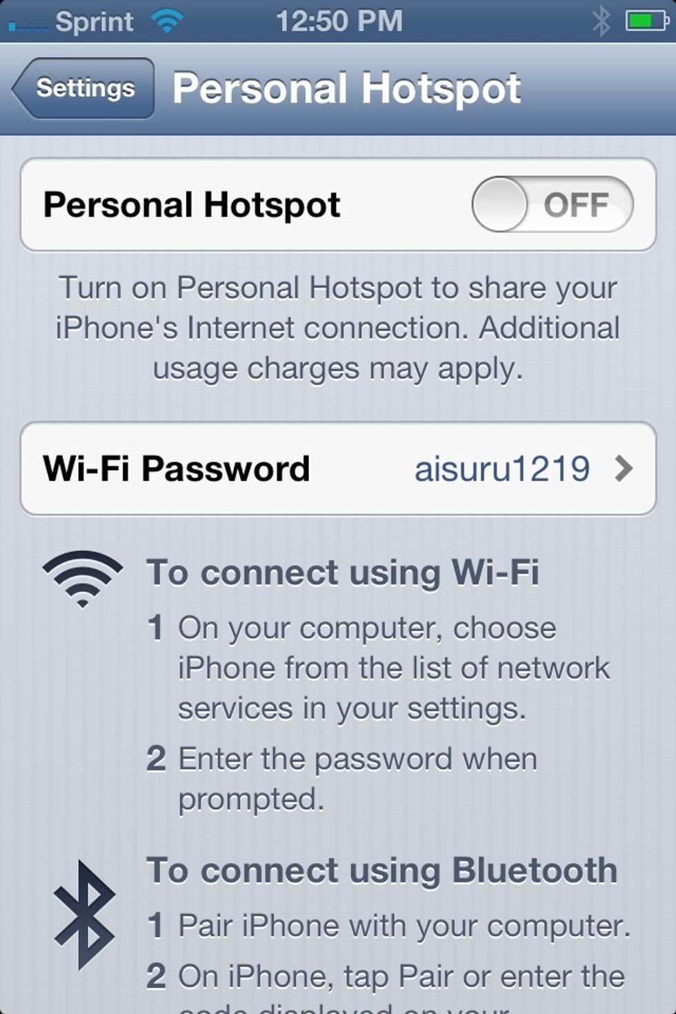 In the Personal Hotspot settings, change the Wi-Fi Password to something unique.