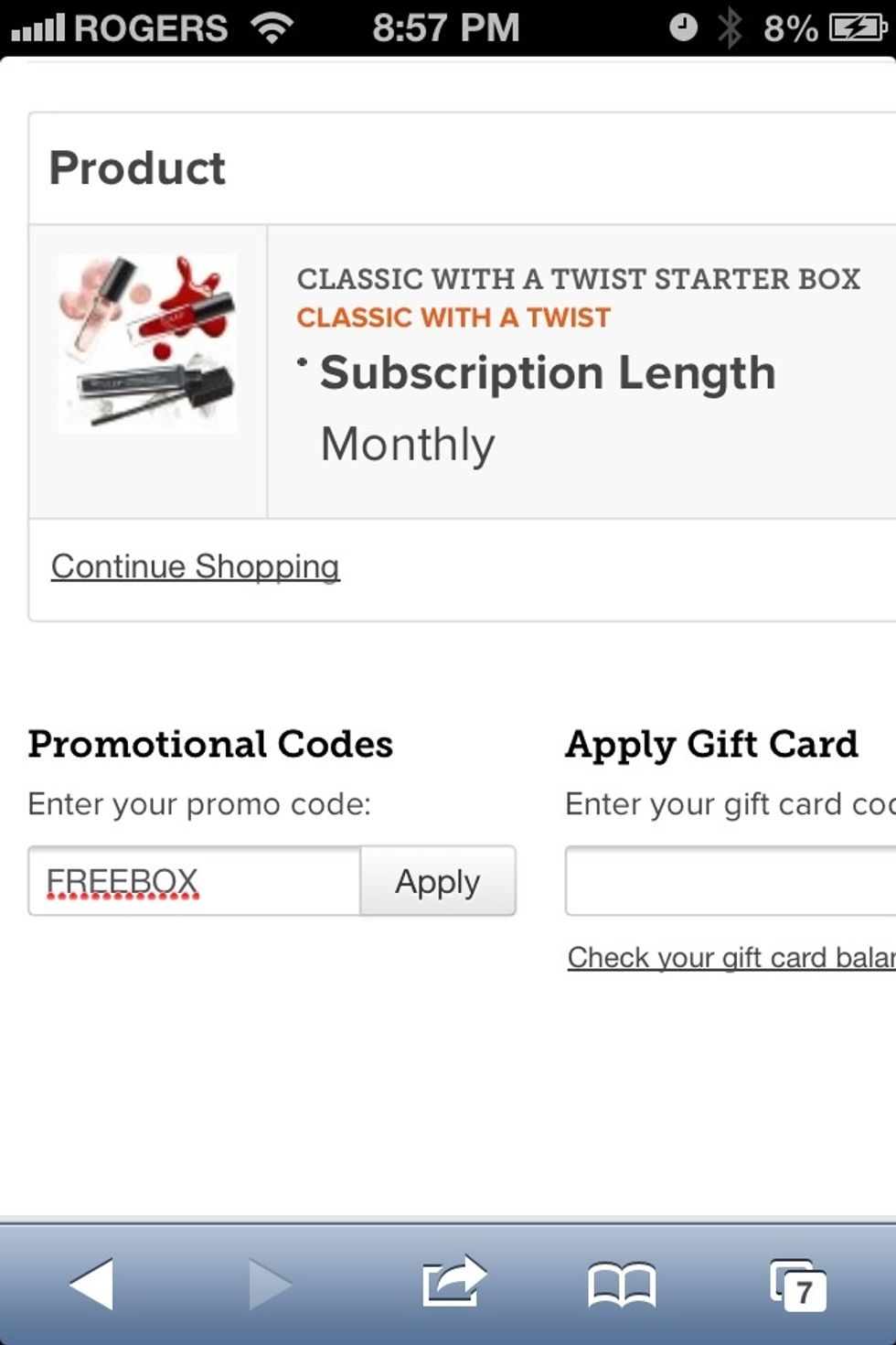 In the promotional code, type in FREEBOX and click apply.