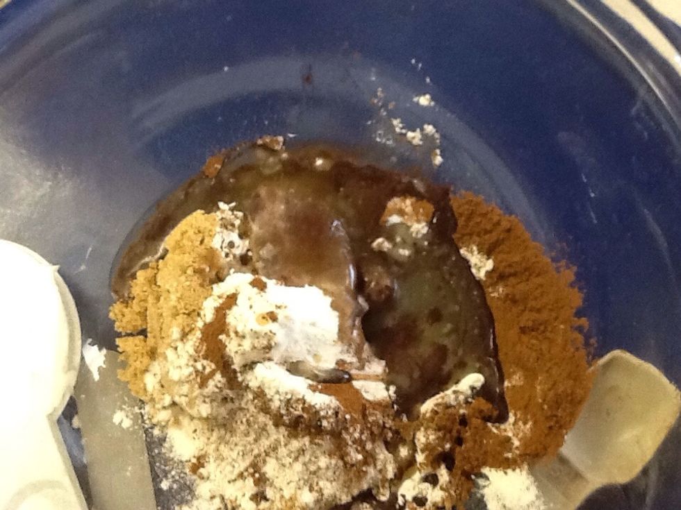 In the same bowl add 30ml of melted butter to the medium bowl that has flour,baking powder and sugar mix together and put it aside.