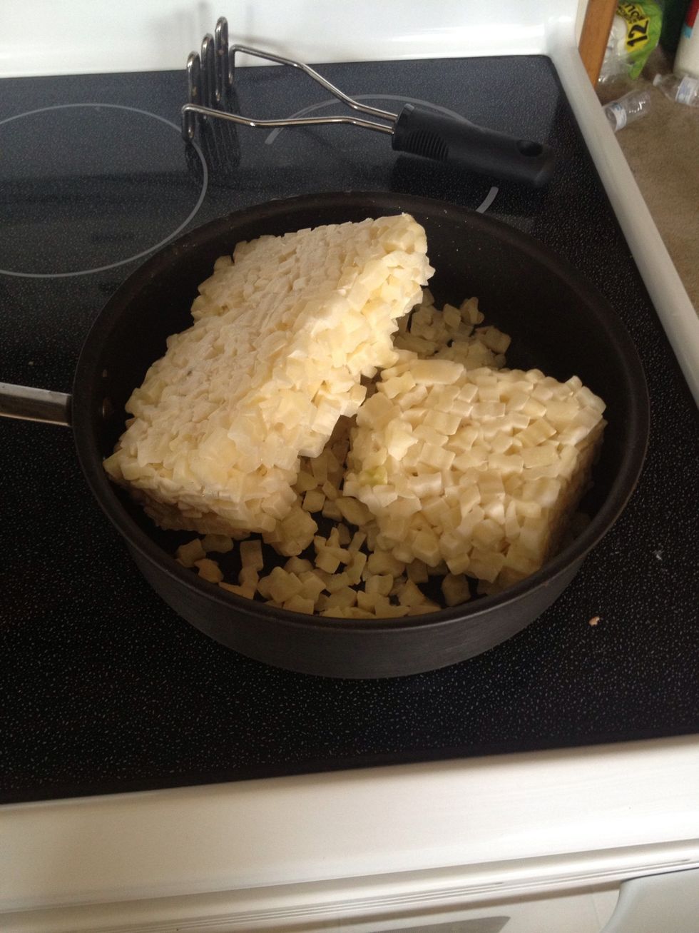 In the same pan dump in the hash brown to cook.