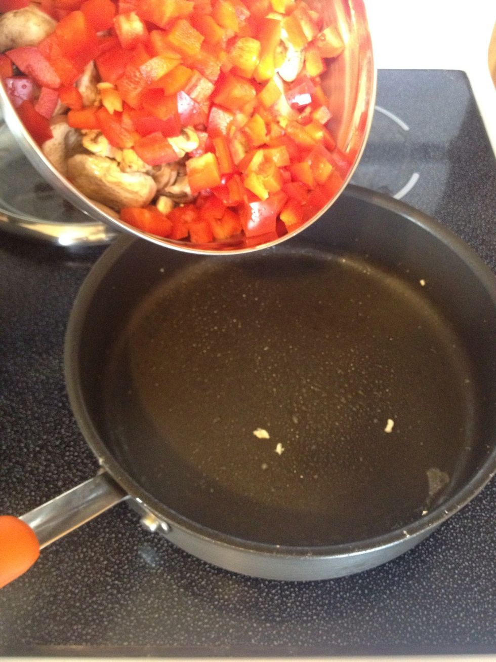 In the same pan dump your veggie bowl and cook until tender. You can add 1 tbsp of vegetable oil or respray with nonstick cooking spray.