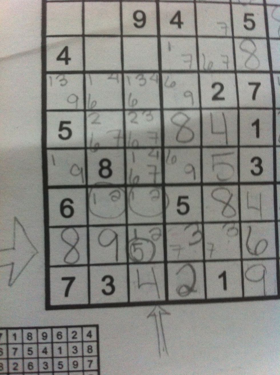 In the same square we also see that because 5 cannot go in the upper slots it has to go in the only space available... (circled).