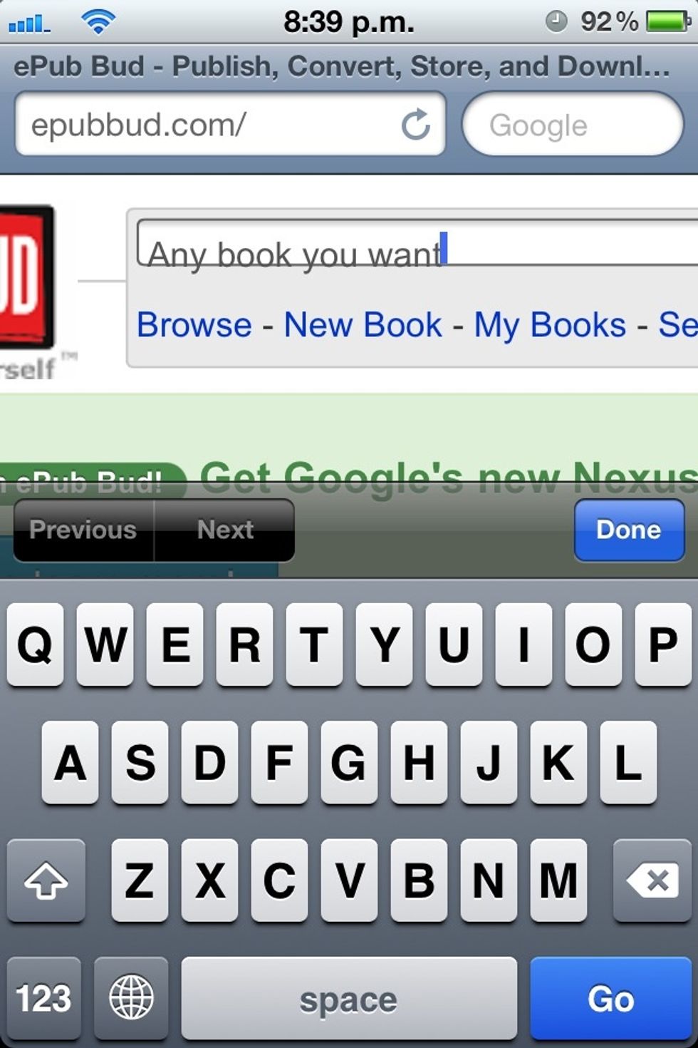 In the search bar, look for any book.