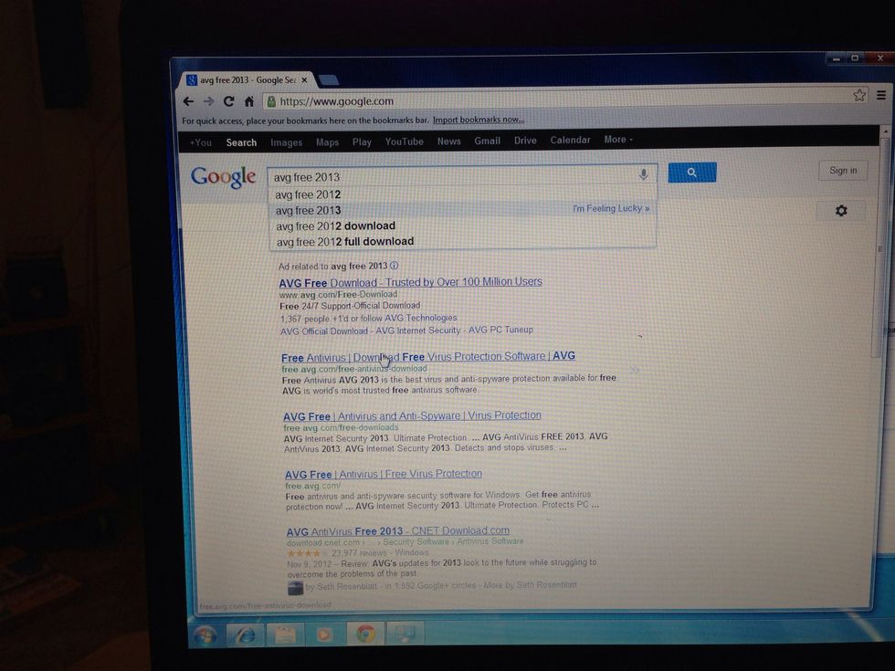 In the search box, type avg free 2013.