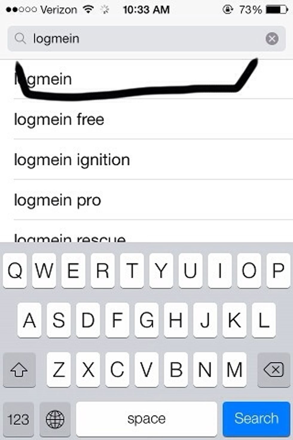 In the search tab of the app store, search up logmein and press Search on the keyboard.