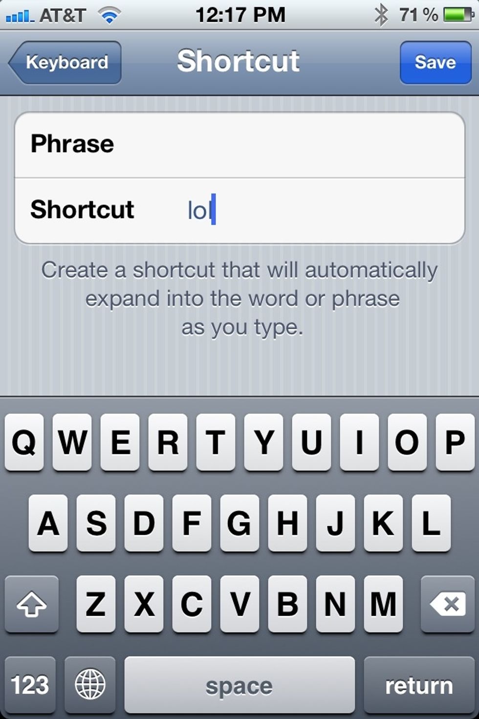 In the second space type the short phrase that you substituted.