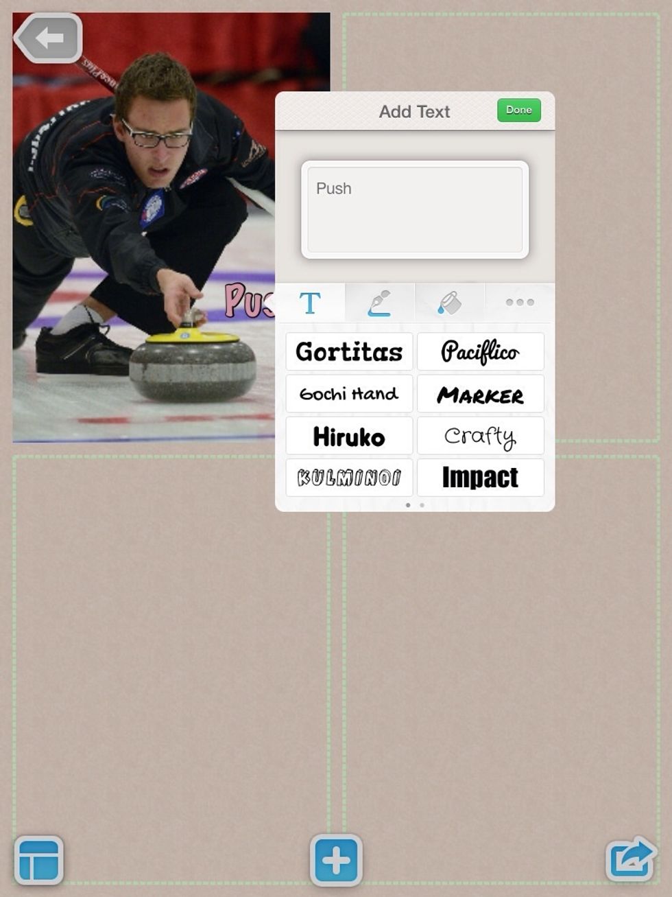 In the text box ask students to type in the force that is being used in the picture, push or pull. Students may need to move the text by tapping and dragging the word to the desired location.