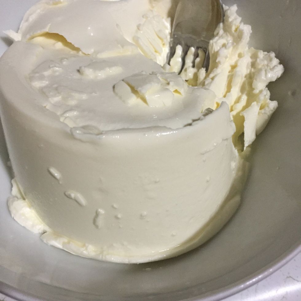 In the third bowl, mash mascarpone cheese with a fork. To make sure there are no lump in it.
