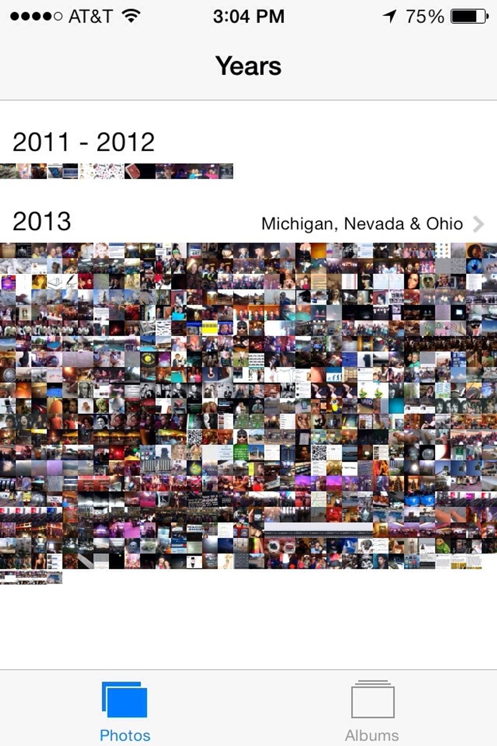 In the top left corner you can zoom in or out through time. All the way to years. So here you're seeing all the pictures I took in the year 2013. Hard to see them right? No worries. Read on...