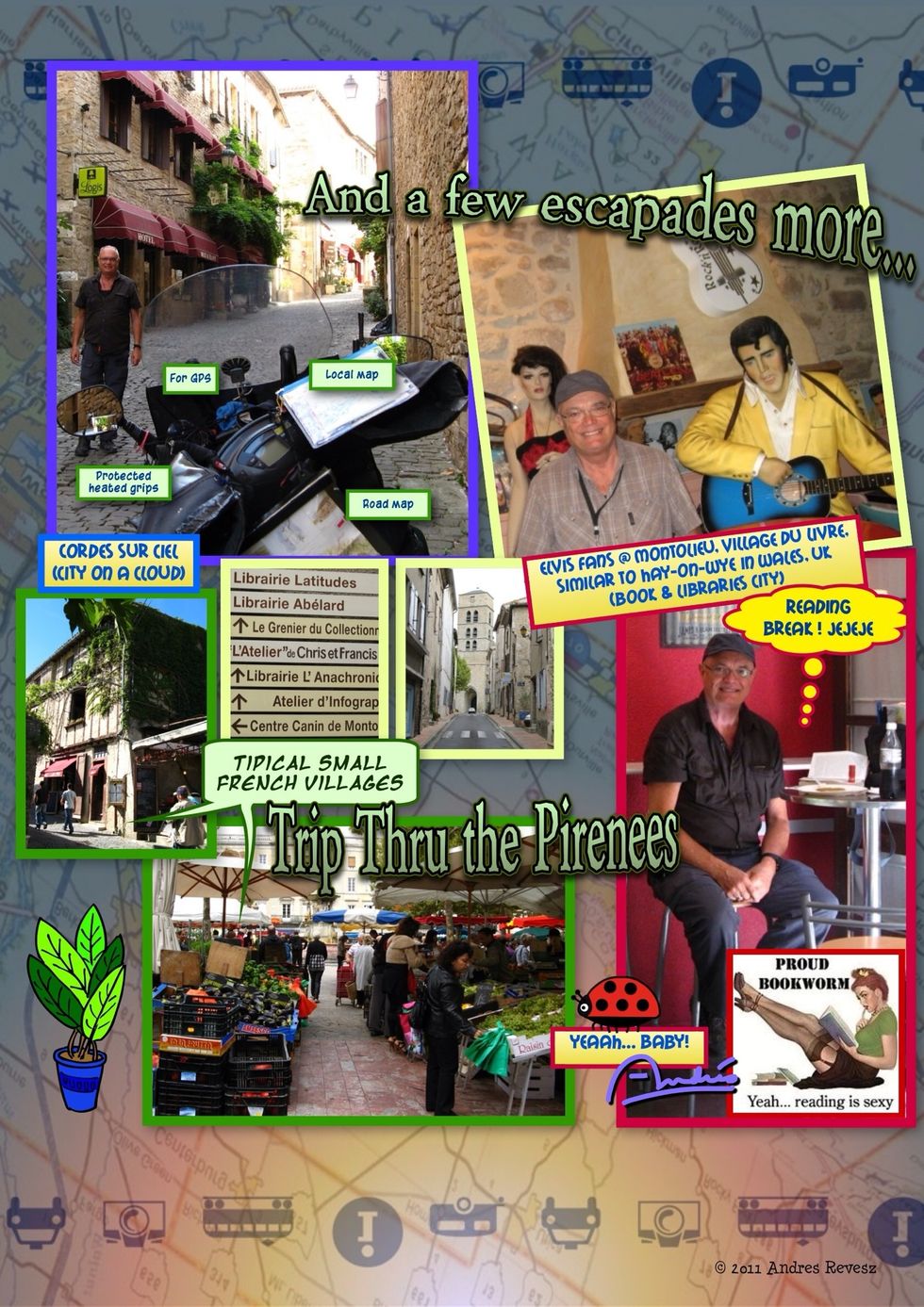 In the upper left, you will see that the scooter has several maps (road, village), bar for GPS, apron & grip protectors. Again, access to old parts of villages is superb.