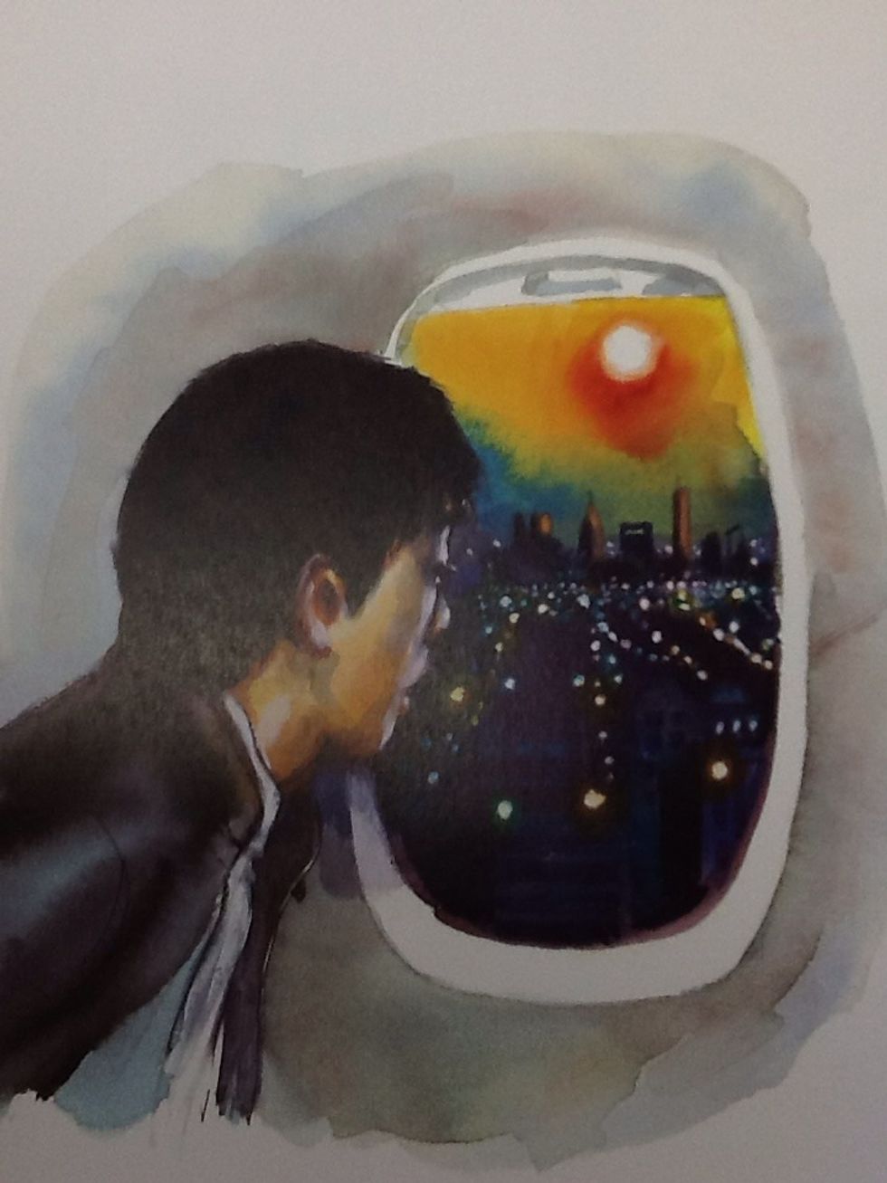 In this drawing the city isn't in the foreground or the main feature so it therefore is in the background.