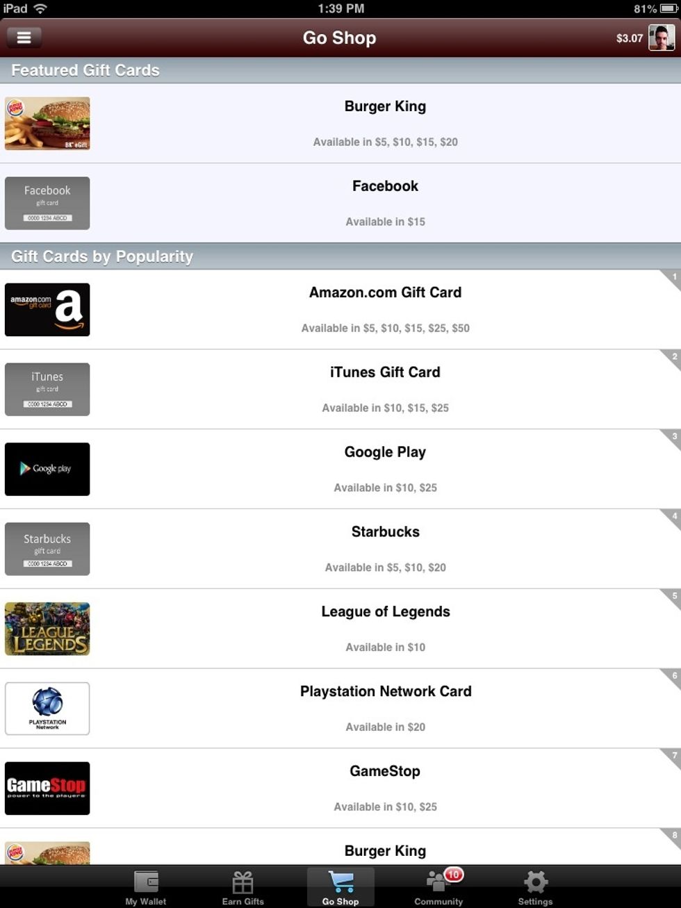In this page you can see lot of gift card, Such as google play, iTunes gift card, amazon and more. Choose what you want and buy it. You can use it after 24 hour.
