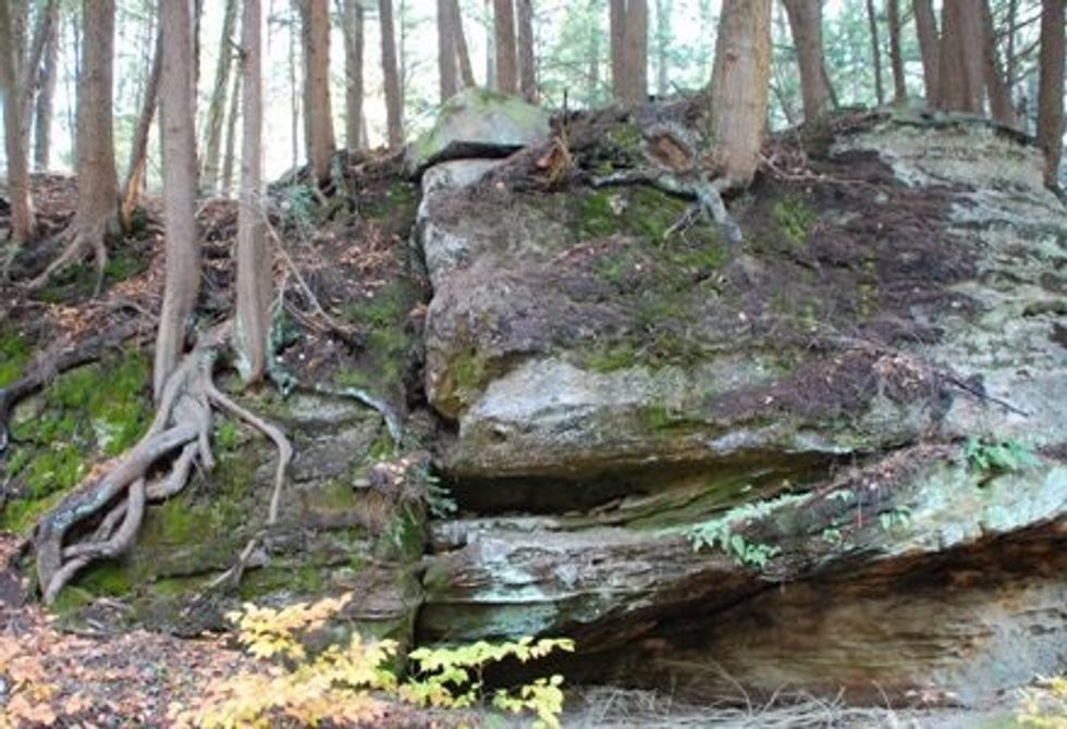 In this photo the Rock is getting weathered down. We know this because in the photo we can see that the rock has been weared down from what it was originally.