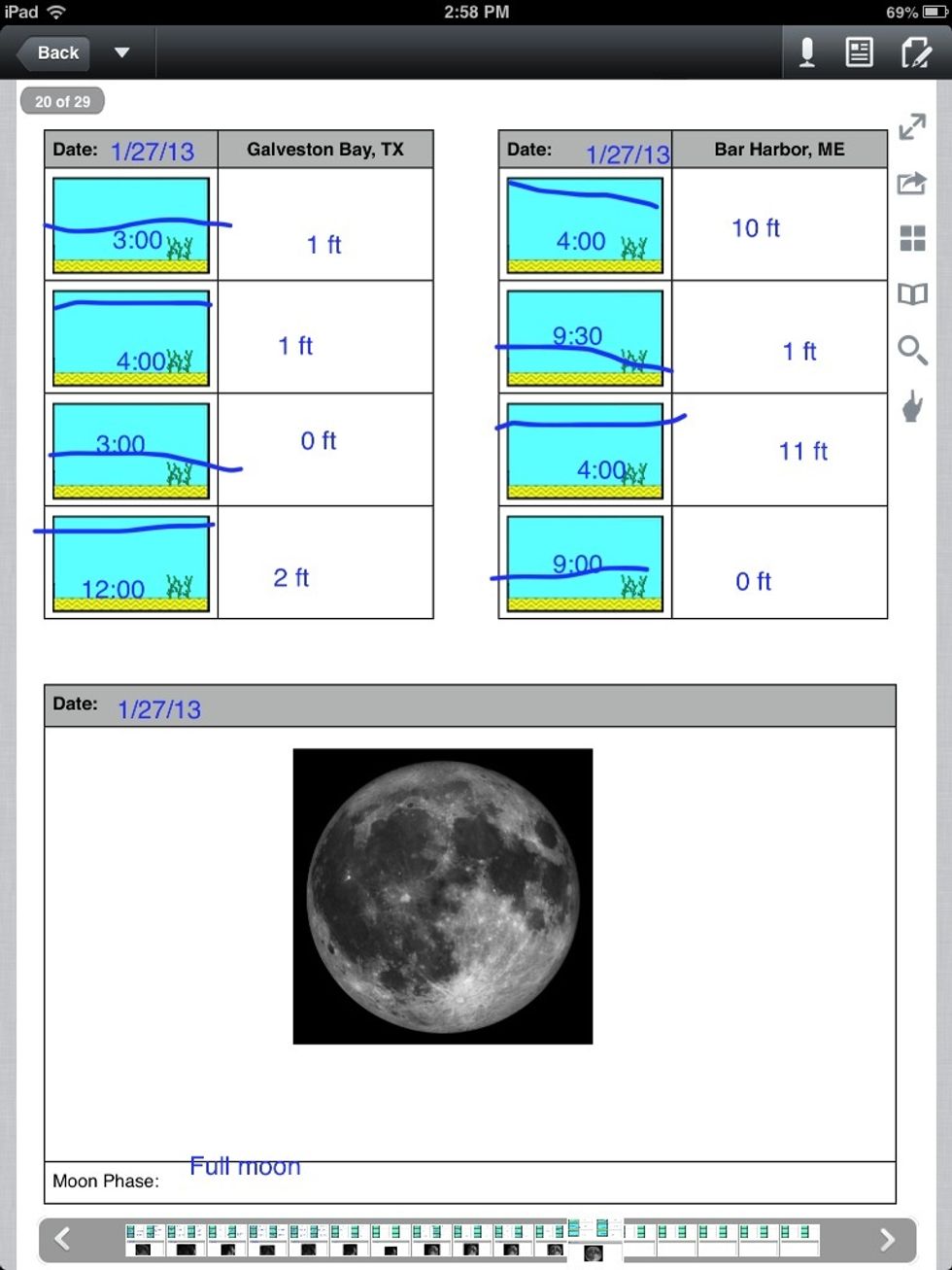 In this slide I show you my tides and they are recorded in the picture above it also shows you what time the tide took place, we have done more tides than that but I could not put them all in one page