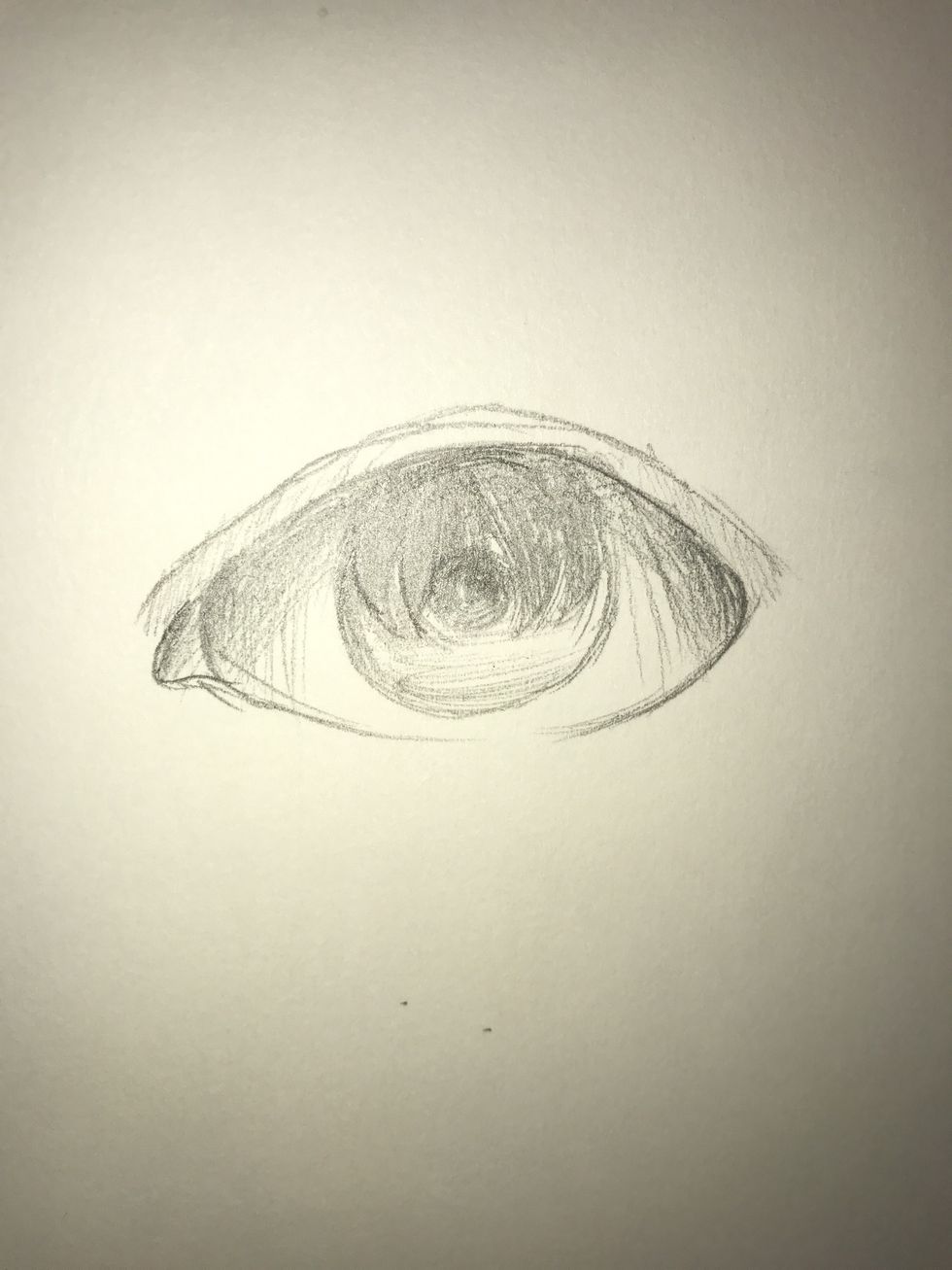 In this type of shading, you shade the top of the iris in a slightly darker tone than the pupil. Lightly shade the bottom of the iris.