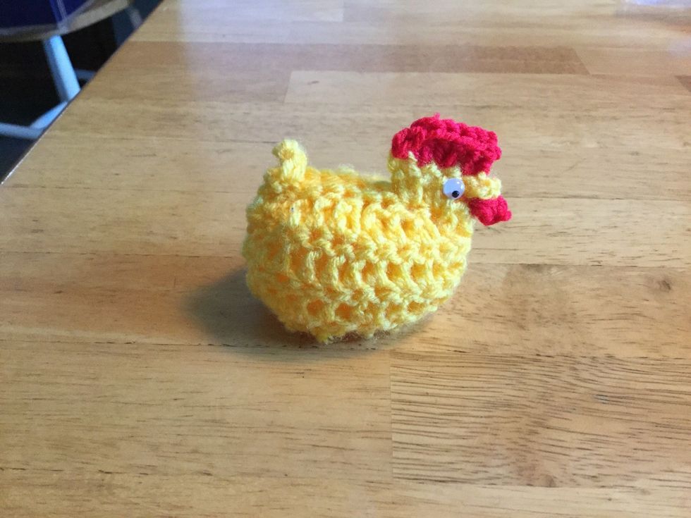 In top of chain 3 HDC and then a SC. Pull tight, tie off and weave in ends. Use 6 mm eyes to finish