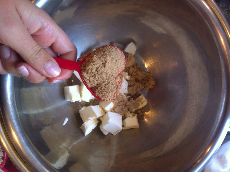 In your bowl of small cubes of butter add 8 tablespoons of brown sugar
