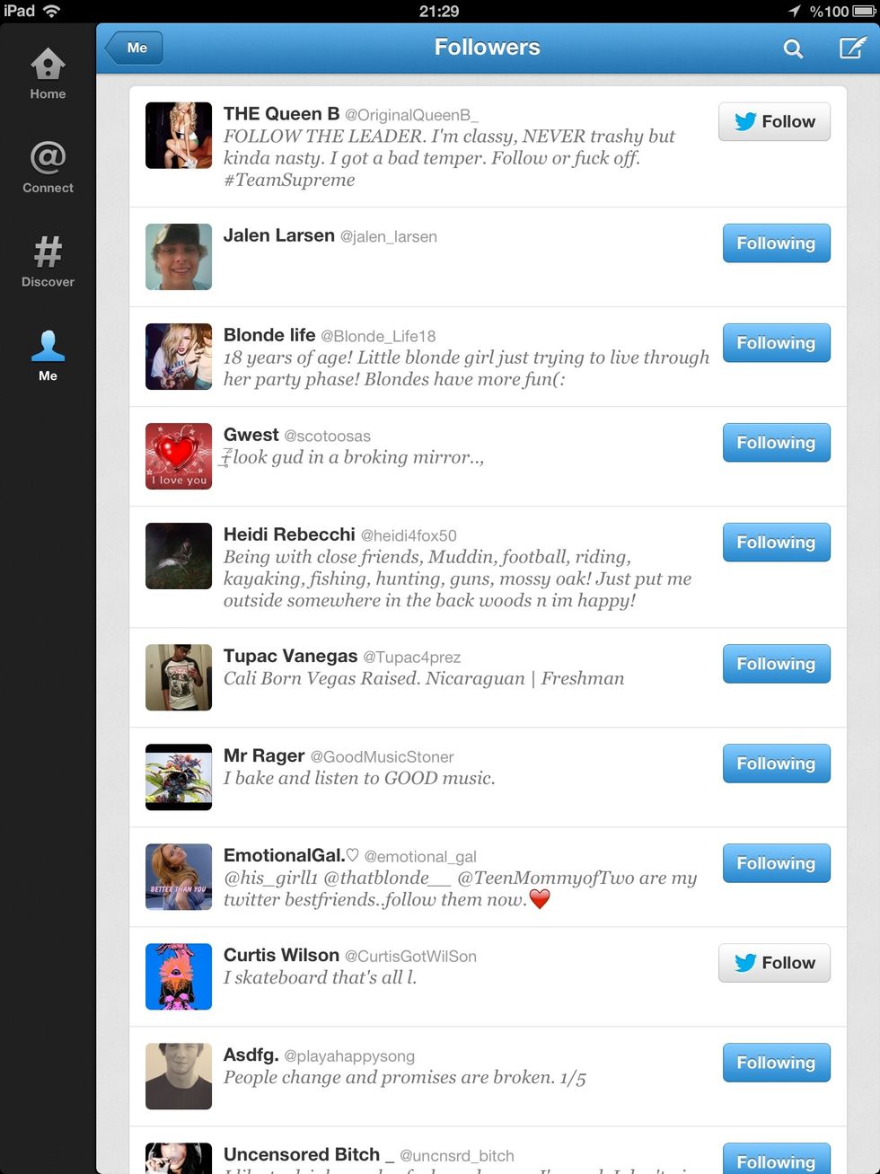 In your followers menu choose one of ur follower and get in her/his account