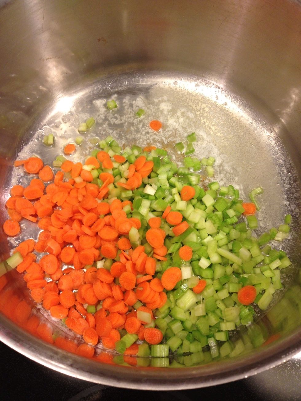 In your same pot, add 3 TB butter and saut\u00e9 the veggies