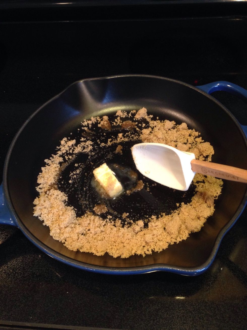 In your skillet, melt 1 T butter and 2-3 T brown sugar.