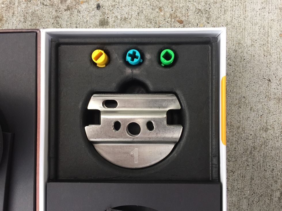 Included with the lock are mounting plate and adapters. The lock comes with a Compatibility Chart to help determine if your hardware is compatible and if so which combination to use.