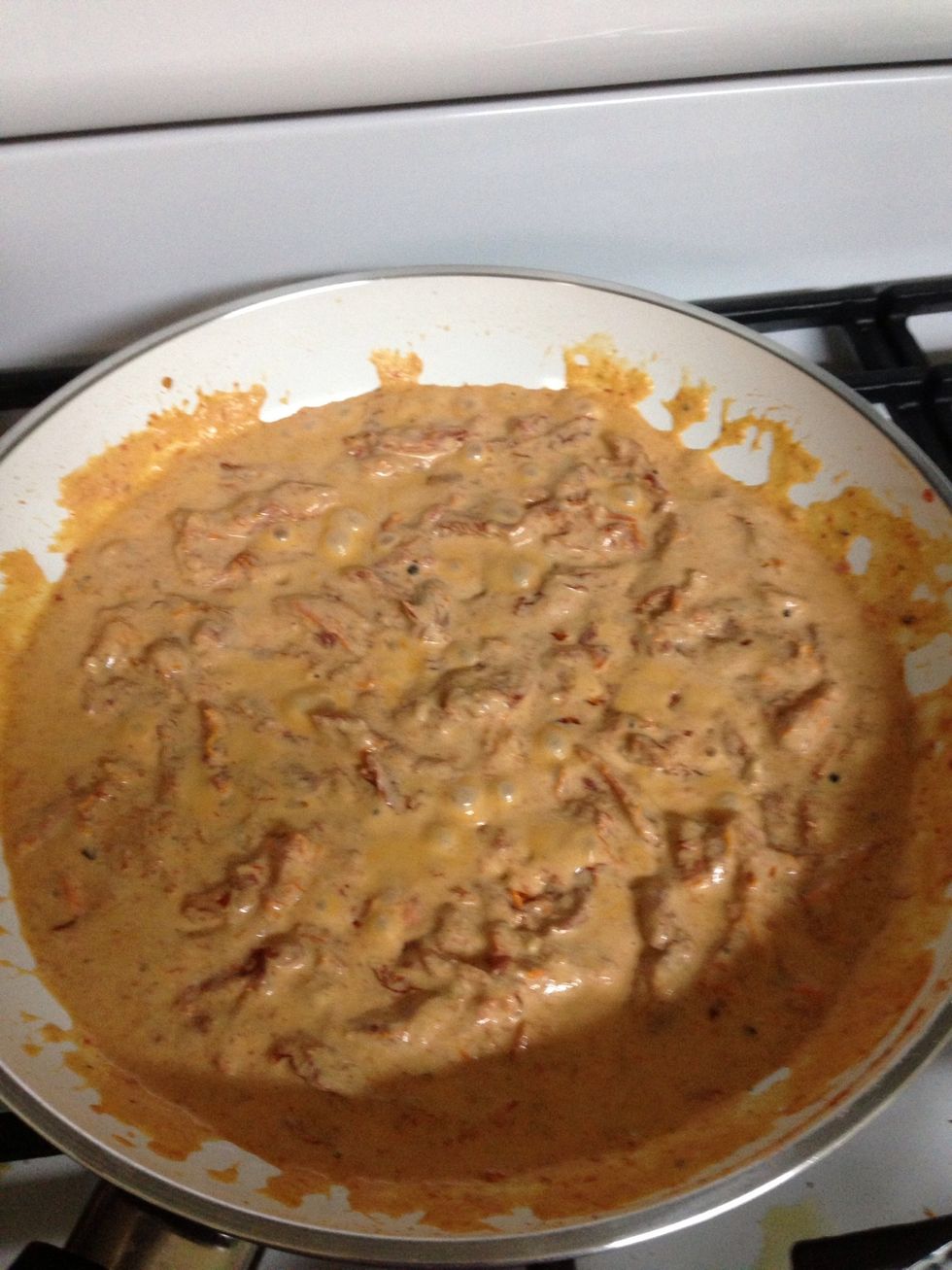 Incorporate cream to make a thick creamy sauce and thin with a few splashes of vodka, bring to simmer on med heat to cook off alcohol.