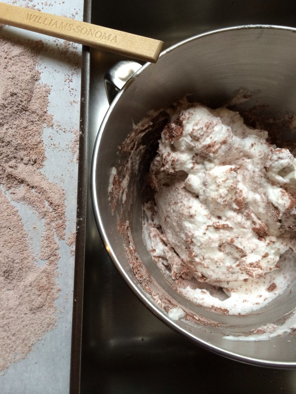 Incorporate the almond.. Sugar mix. Incorporate them in three times.