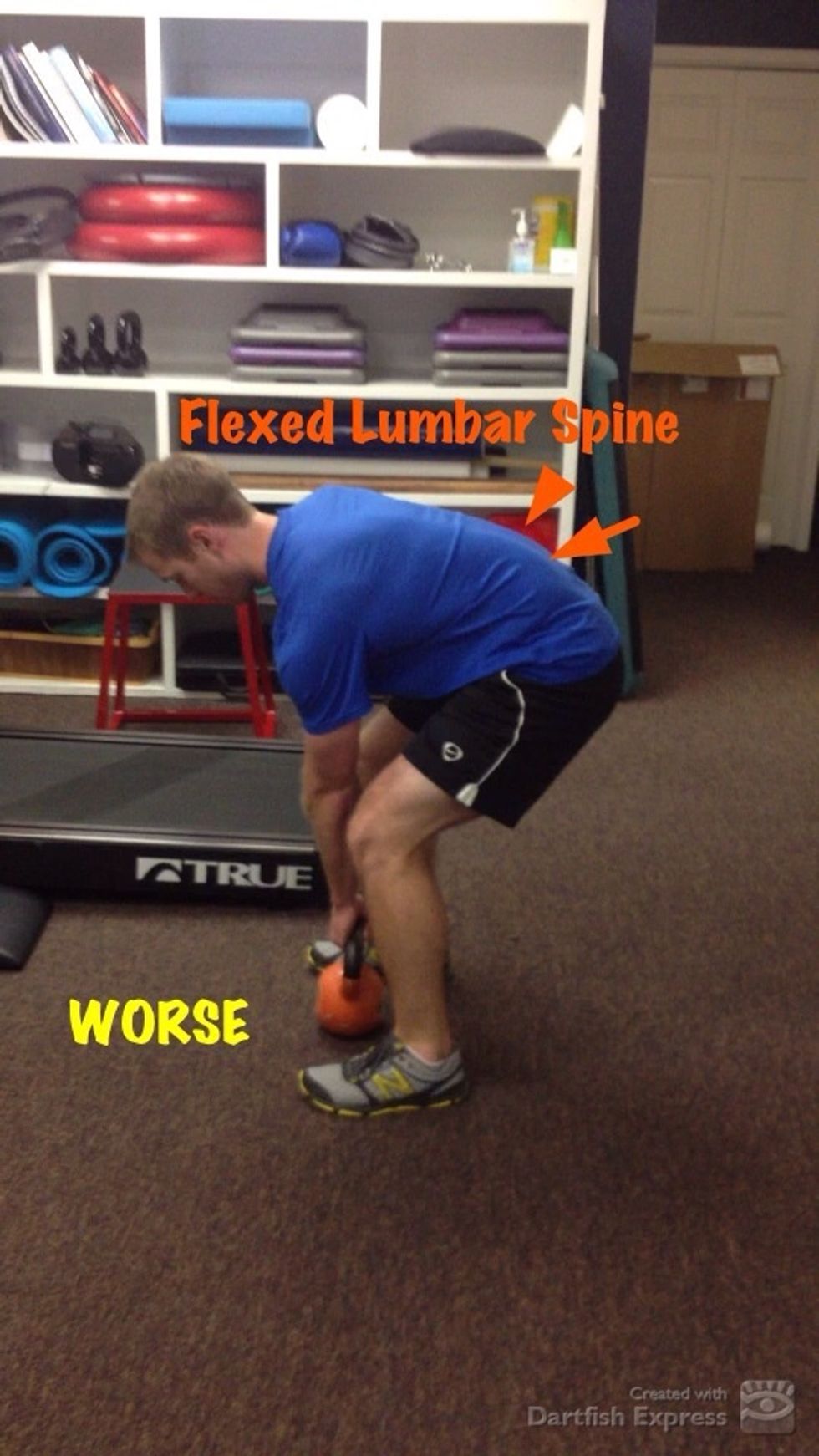 Increase lumbar flexion during pull.