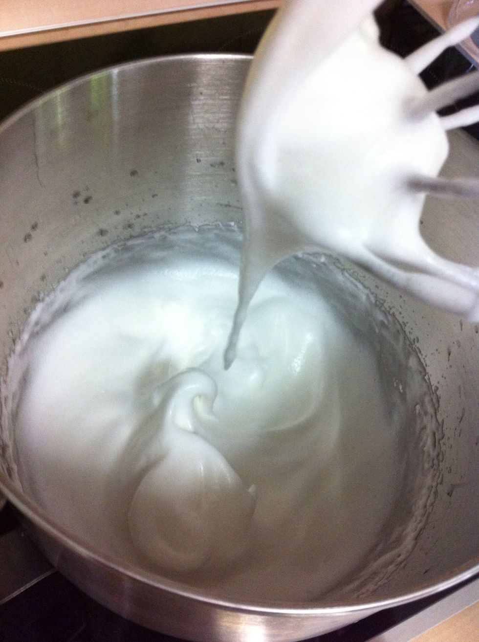 Increase the speed to medium-high and beat the eggs and sugar until mixed and increased in volume the beaters will form lines un thick,fluffy mixture when lifted will fall back on itself like a ribbon