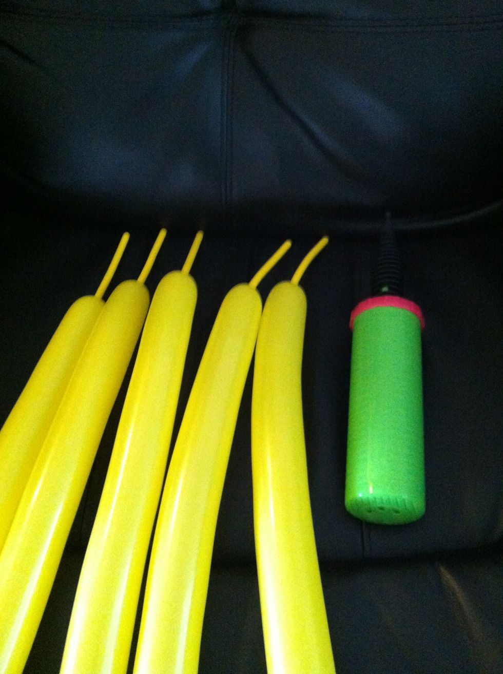 Inflate all 5 yellow balloons leaving a 3-4" tip uninflated