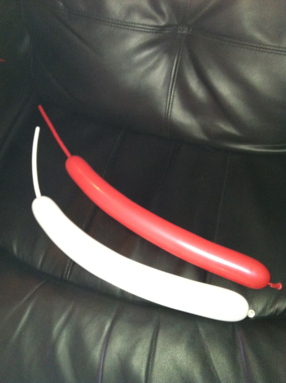 Inflate the second white balloon and the red balloon to about 8"