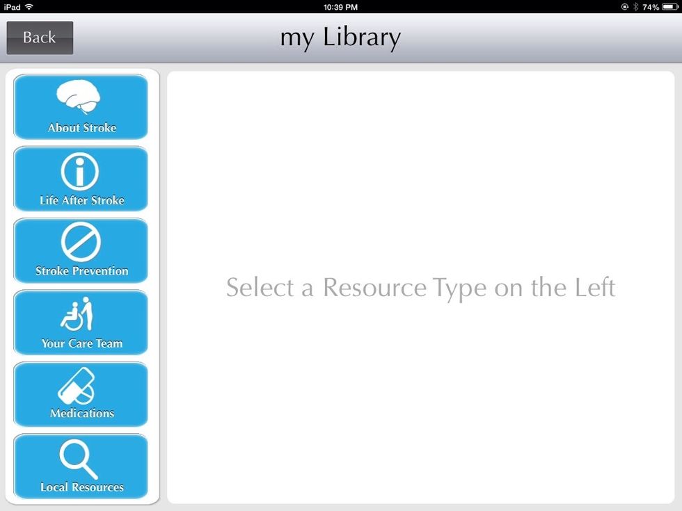 Information about strokes, prevention, medications, care teams, and life post-stroke are all included in the library resource center.