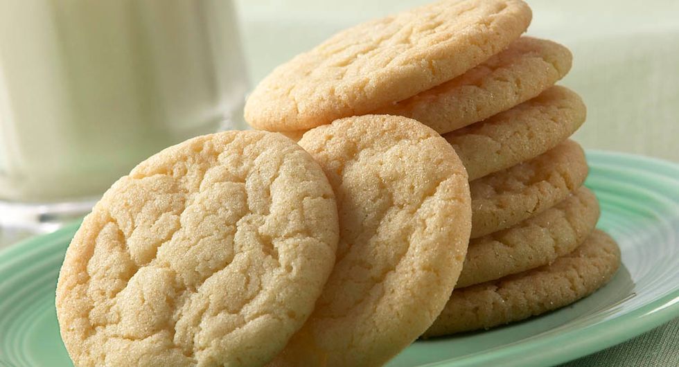 Ingredients are 1 cup of softened butter ,1 3-ounce package of softened cream cheese, 3/4 cup of sugar, 1 egg, 1 teaspoon of vanilla, 3 cups of all purpose flour