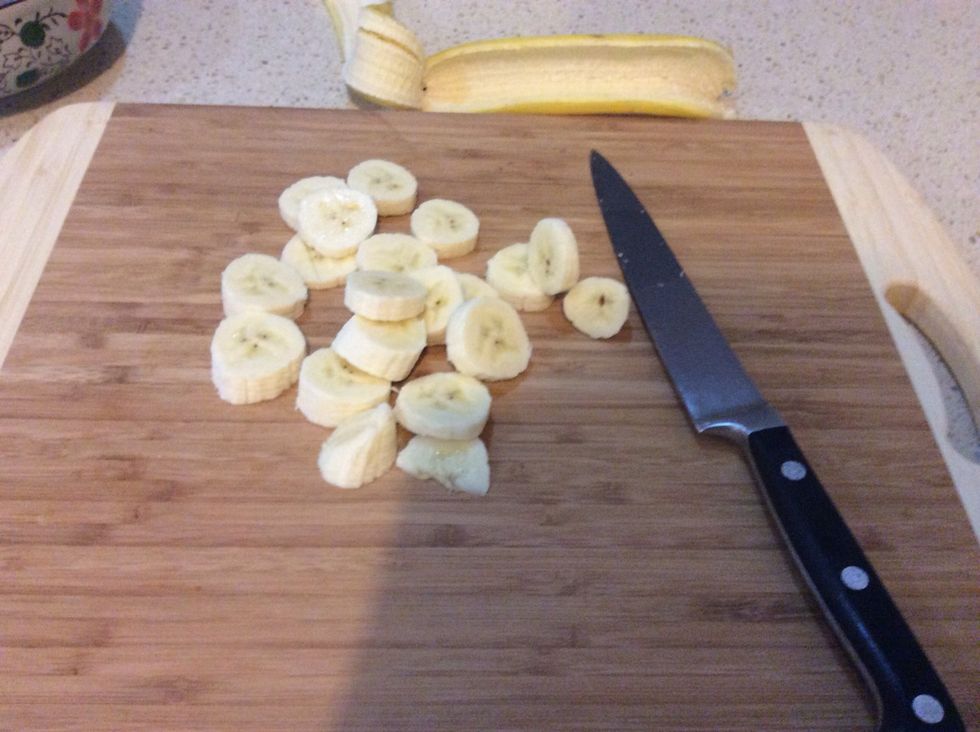 Ingredients: Banana Process: peel your banana and slice it up Equipment: clean cutting board and knife Safety: washed hands and hair tied back