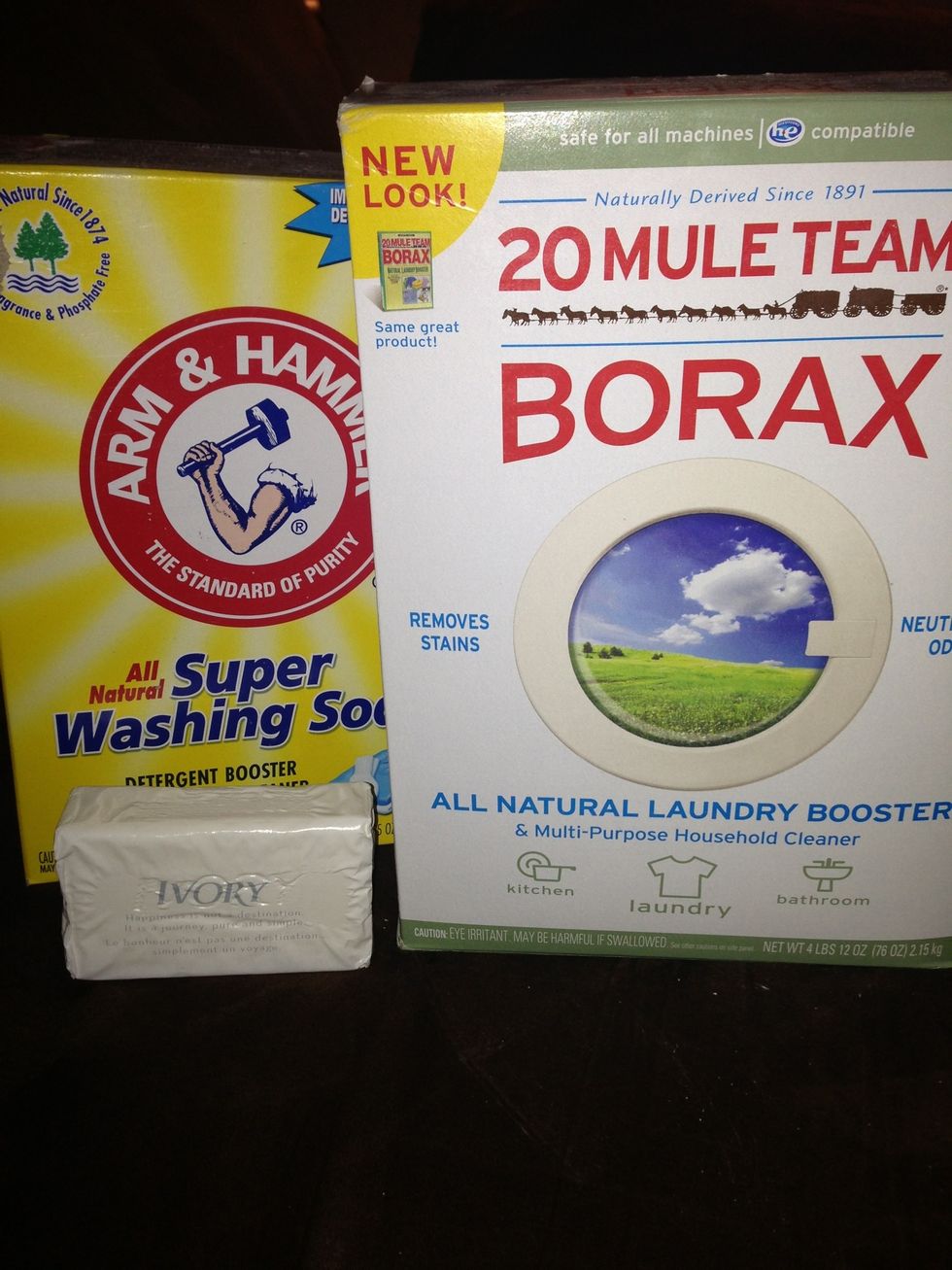 Ingredients can be found in your grocery store's laundry section. I got mine on Amazon for cheap \u263a