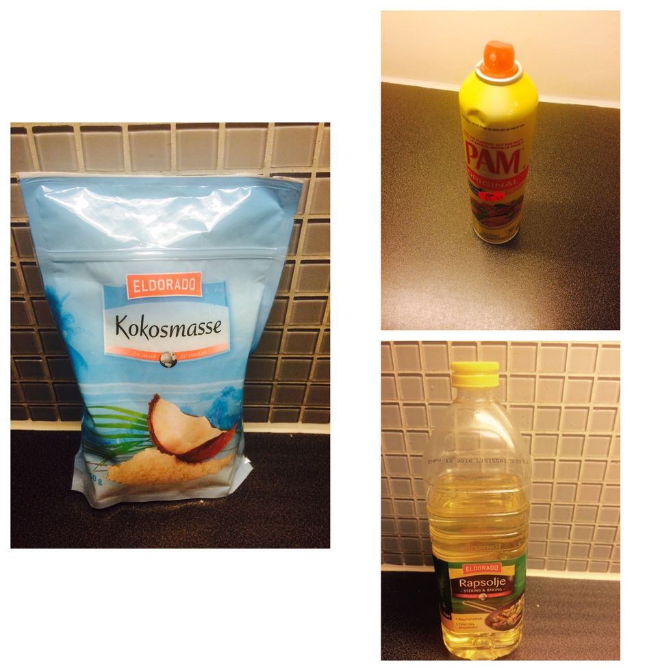 Ingredients continued: rapeseed oil, shredded (unsweetened) coconut, cooking spray