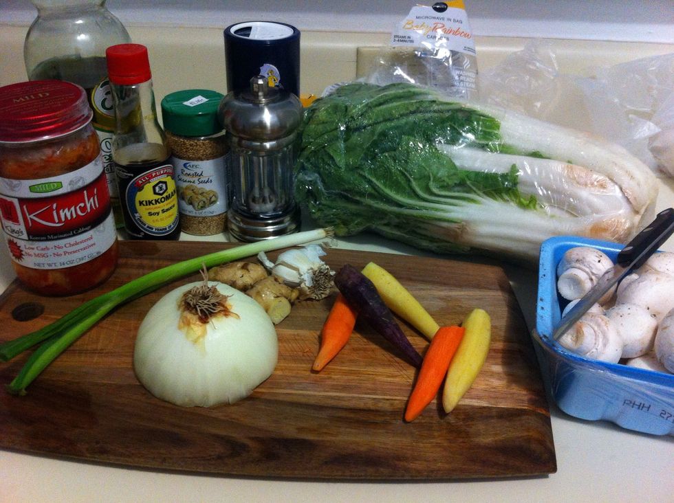 Ingredients -- (I cheated and marinated the meat earlier today and forgot to take pictures during the process)